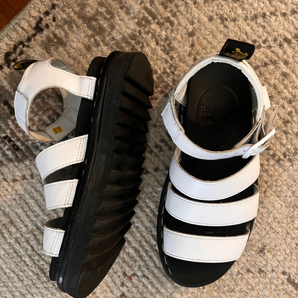 Dr. Martens White Leather Strappy Sandals with Black Lug Sole